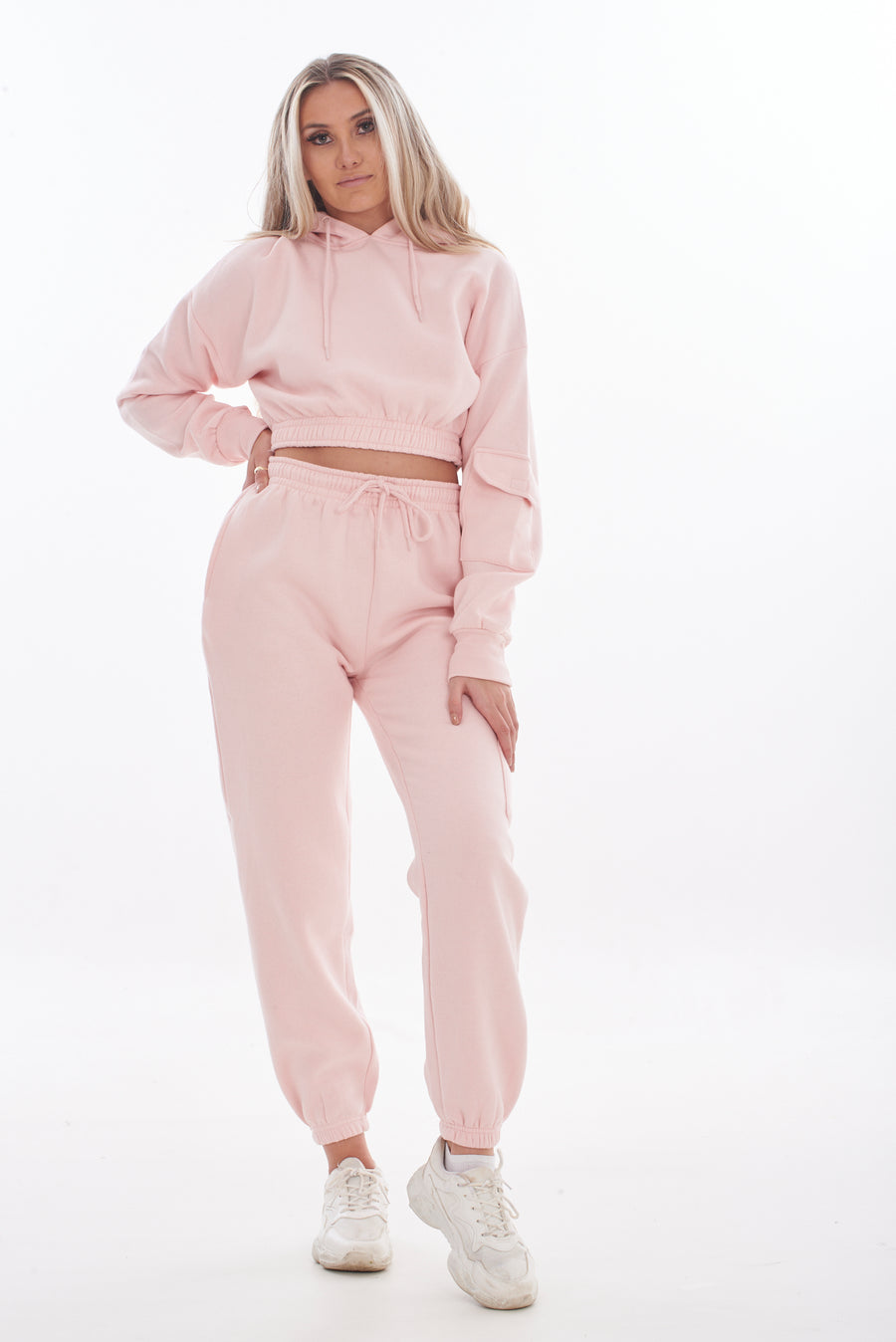 Ladies Solid Hooded Sweatshirt-Joggers Set