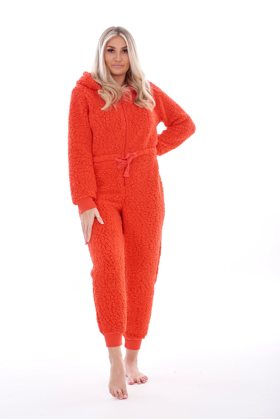 Ladies Fleece Pyjama Hooded Tharmal Bodysuit