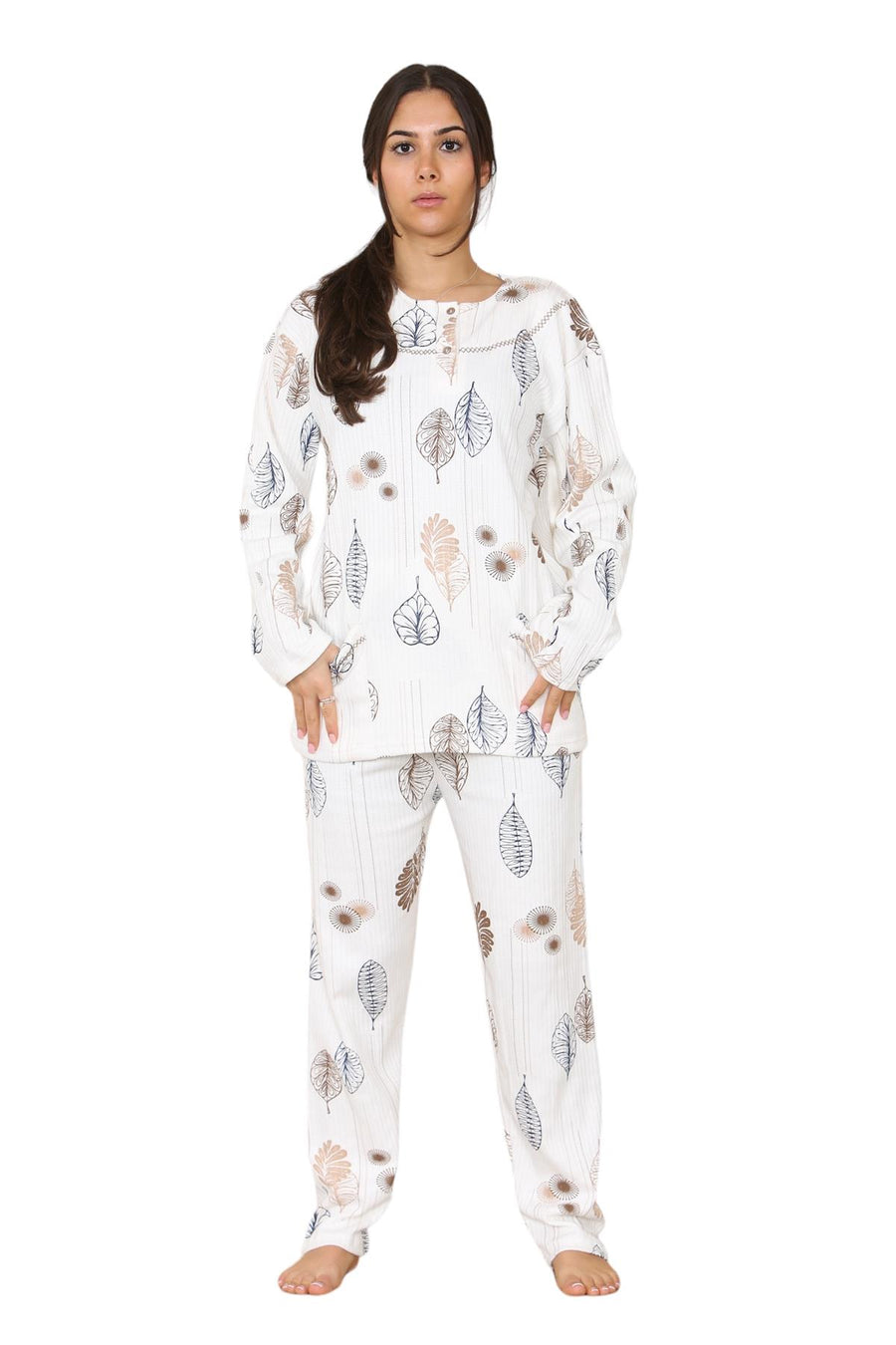 Ladies Pyjama Set Long Sleeve Floral Thermal Loungewear