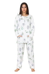 Ladies Pyjama Set Long Sleeve Floral Thermal Loungewear