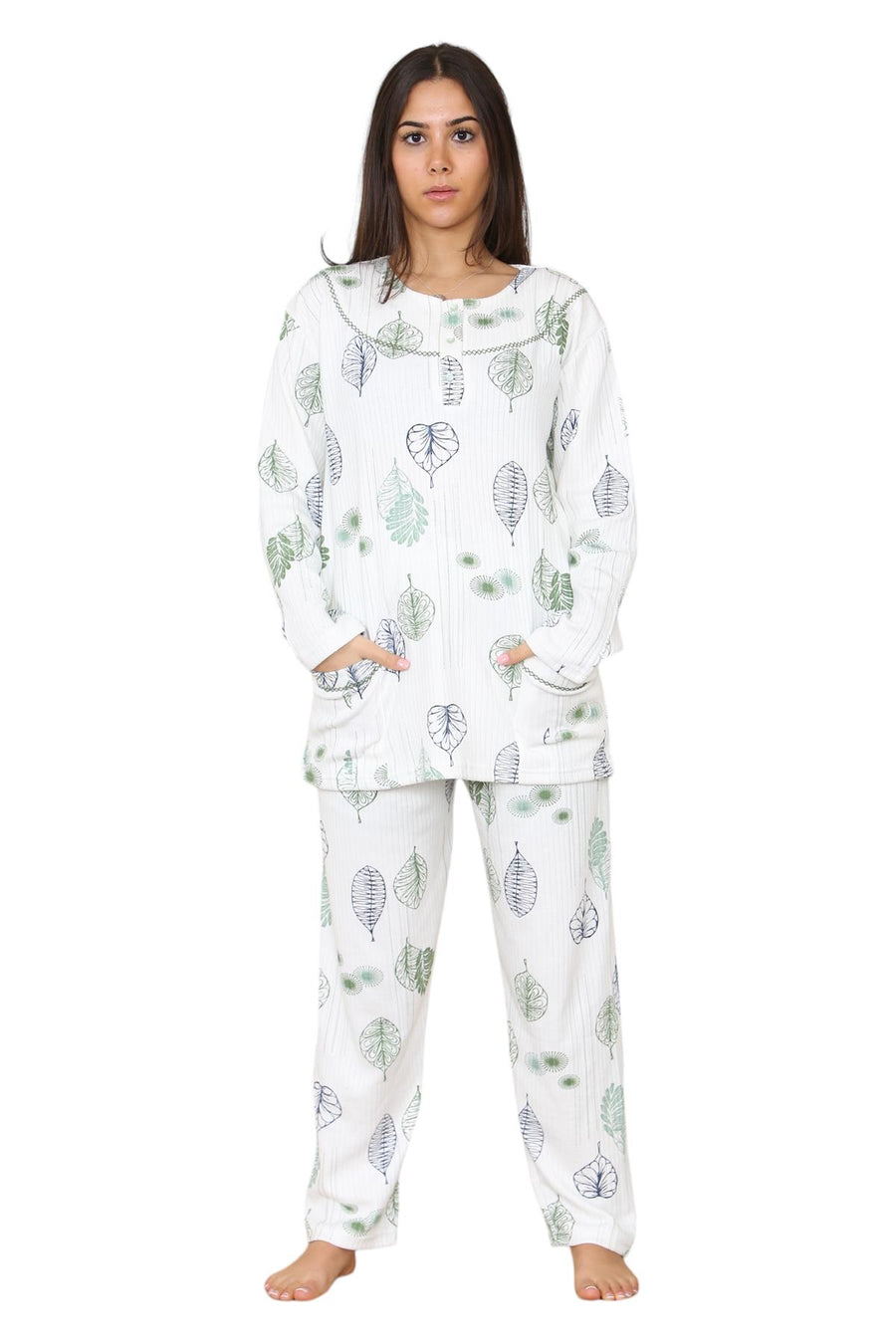 Ladies Pyjama Set Long Sleeve Floral Thermal Loungewear