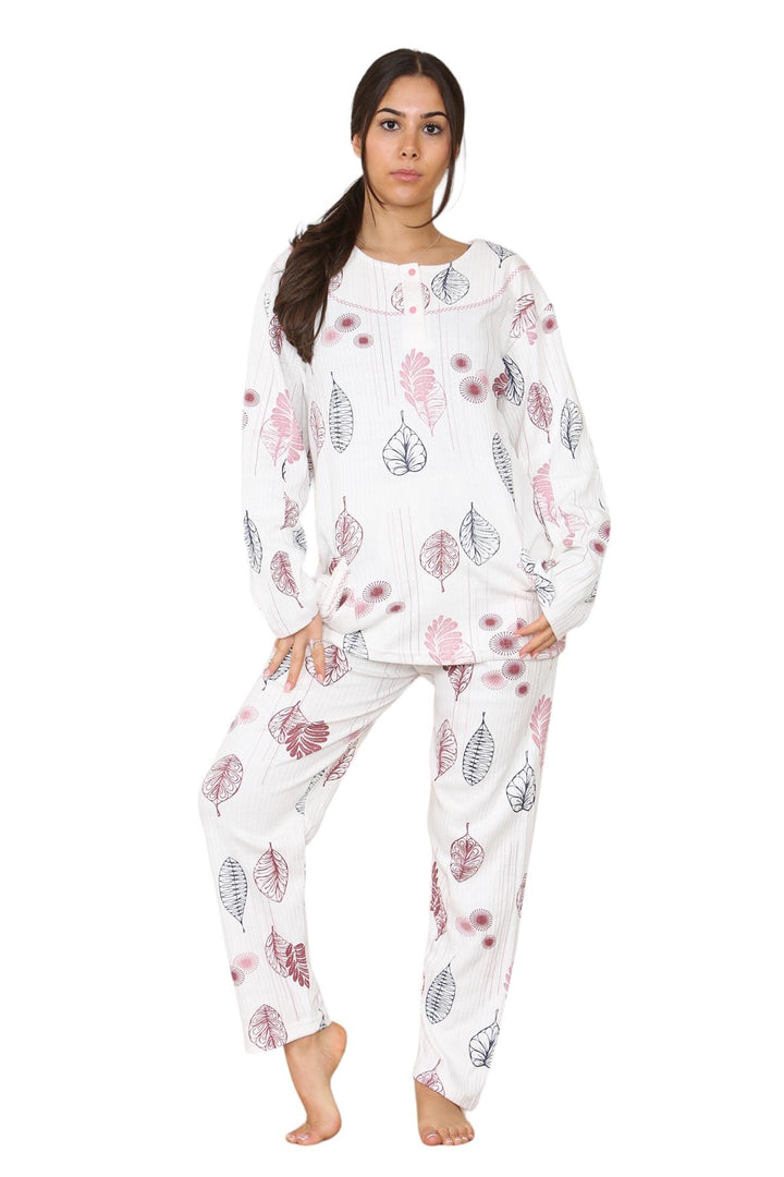 Ladies Pyjama Set Long Sleeve Floral Thermal Loungewear
