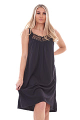Womens Black Nightdress Cotton Sleeveless Lace Trim Nightie Comfortable Soft M-6XL