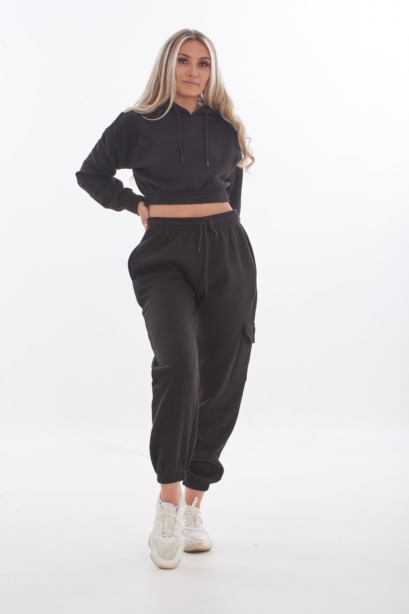 Ladies Solid Hooded Sweatshirt-Joggers Set