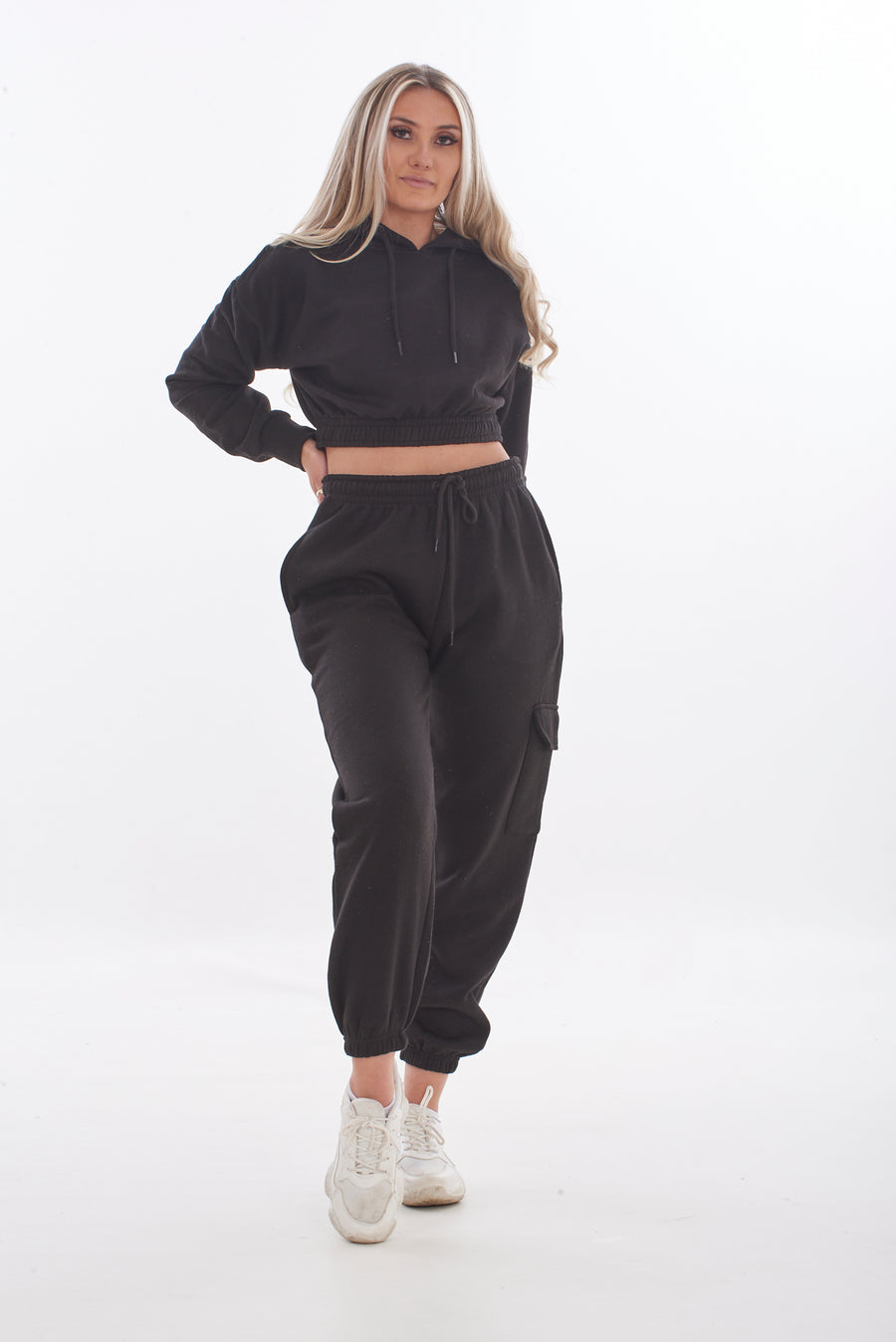 Ladies Solid Hooded Sweatshirt-Joggers Set
