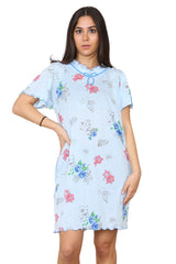 Ladies Cotton Nightdress Short Sleeve V-Neck Floral