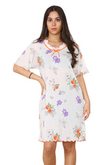 Ladies Cotton Nightdress Short Sleeve V-Neck Floral