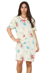 Ladies Cotton Nightdress Short Sleeve V-Neck Floral