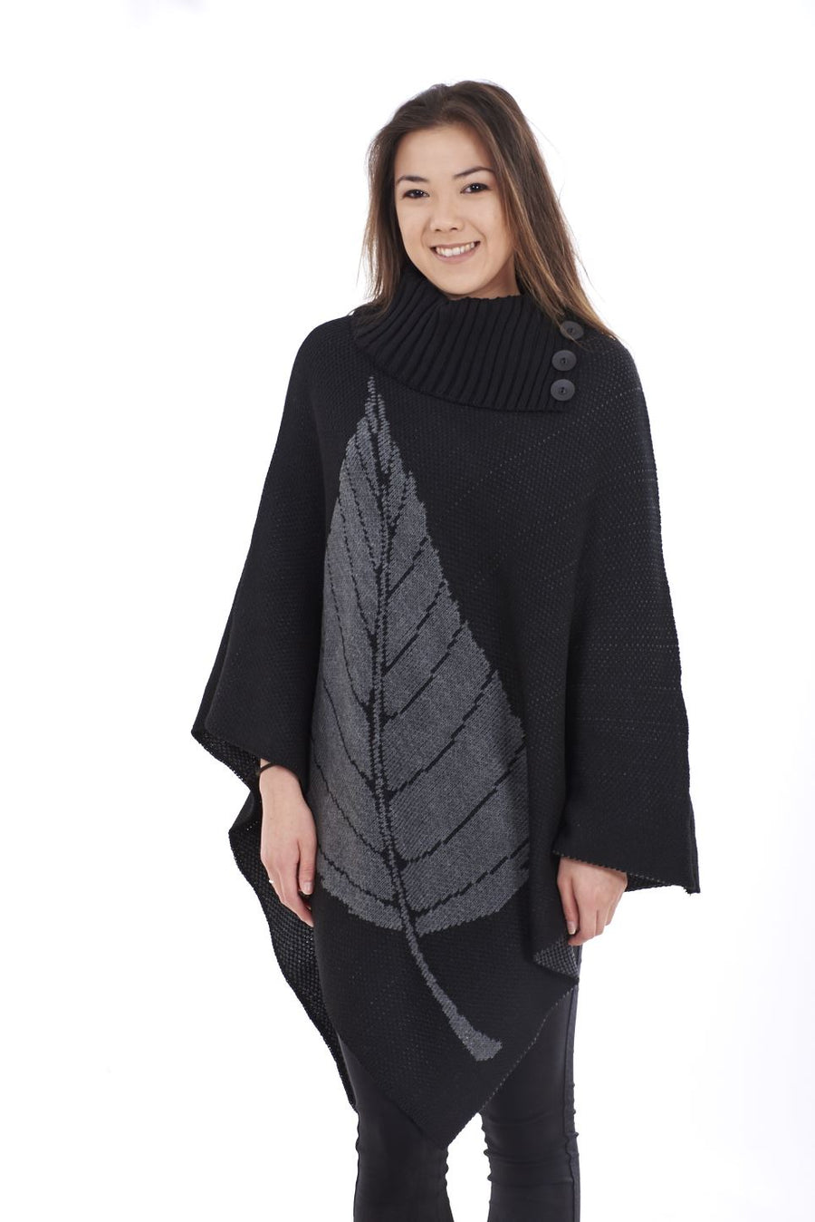 Leaf Printed Ponchos Women One Size