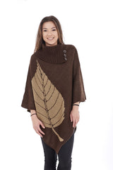 Leaf Printed Ponchos Women One Size