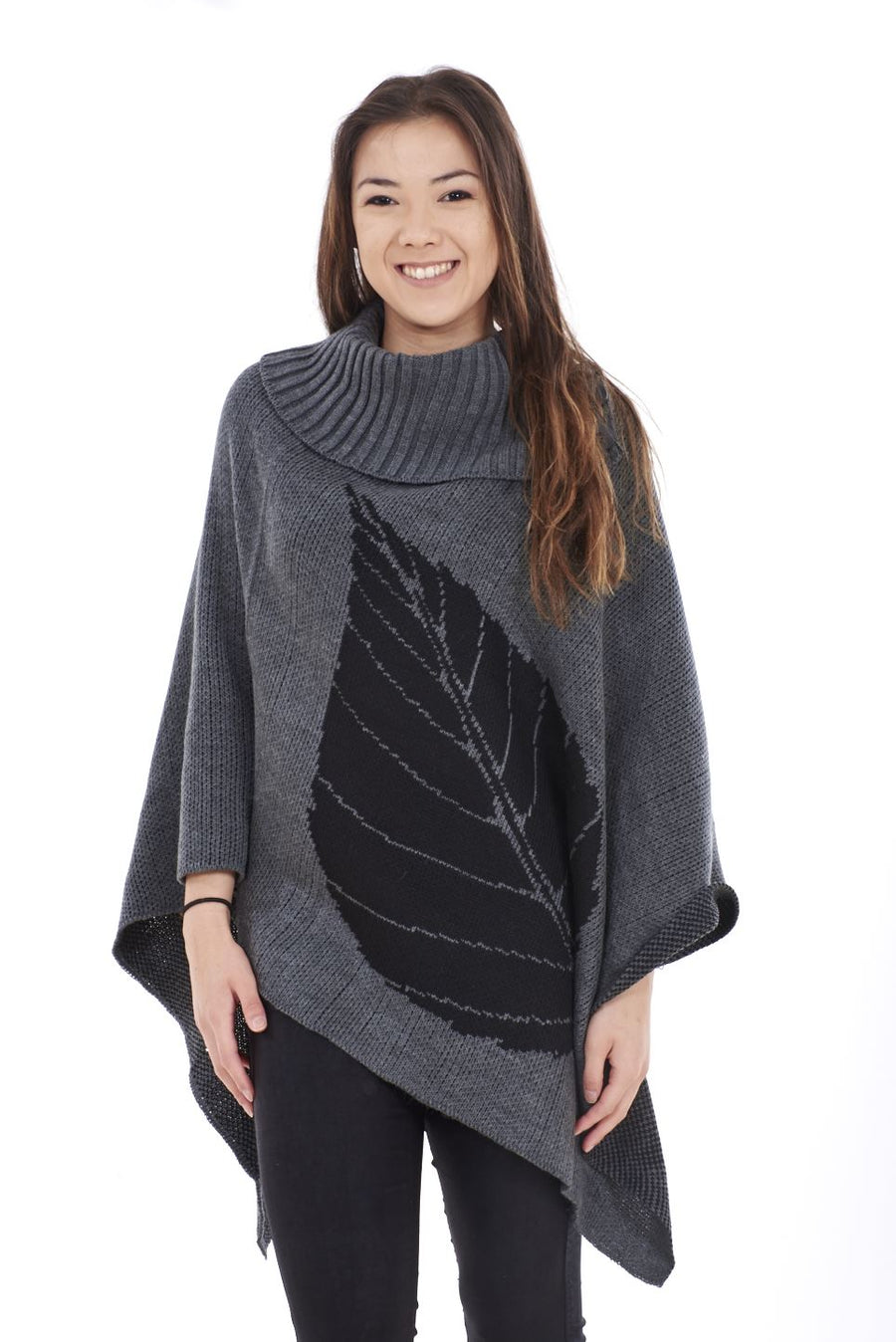 Leaf Printed Ponchos Women One Size