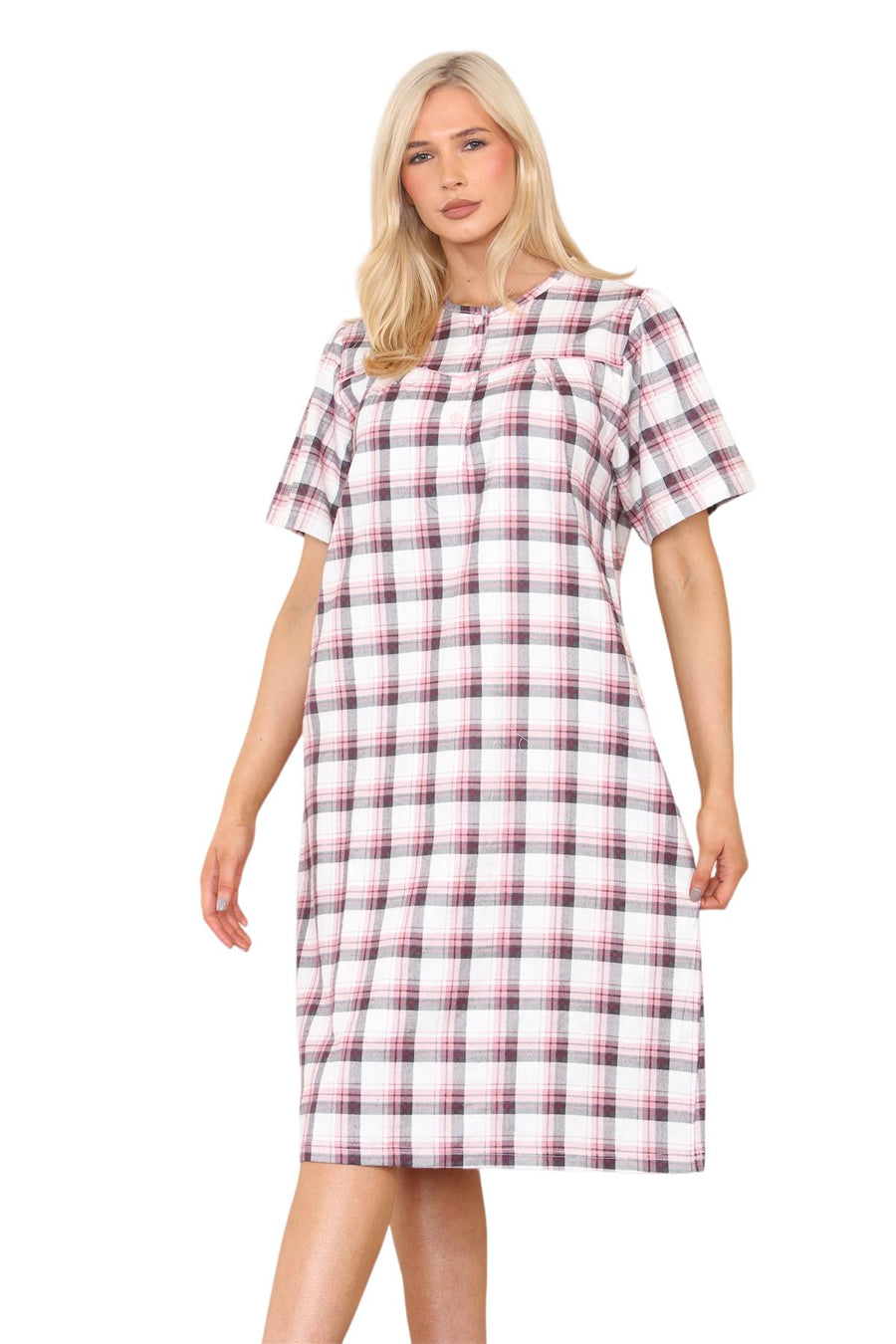 Women Flannel Nightwear Tartan Checked Brushed Cotton Nightie
