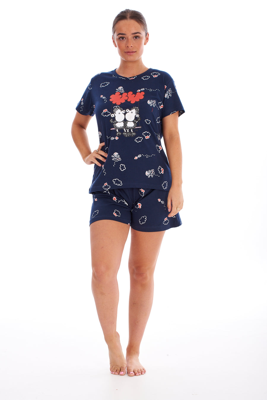 Ladies Black Pyjama Set Shorts Cotton