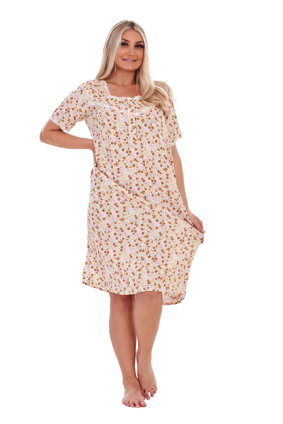 Ladies Short Sleeve Nightshirt Chemise Floral