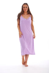 Cotton Nighty Slip Dress in Pink Blue