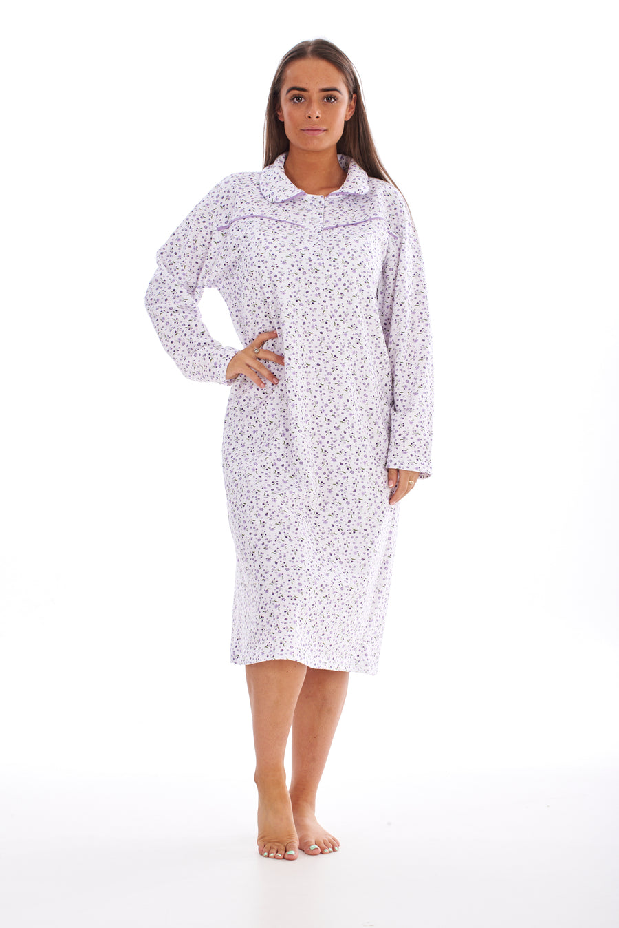 Long Sleeve Fleece Nightdress Cotton