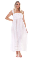 Ladies Short Sleeve Long Buttoned Cotton Nightdress
