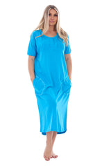 Ladies Short Sleeve Long Buttoned Cotton Nightdress