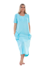 Ladies Short Sleeve Long Buttoned Cotton Nightdress