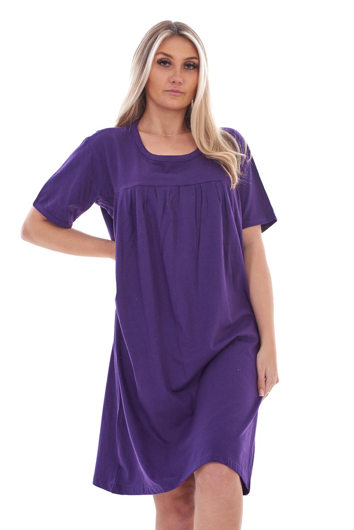 Ladies Pleated Short Sleeve Cotton Nightwear