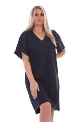 Ladies Pleated Short Sleeve Plain Cotton Nightie