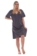 Ladies Pleated Short Sleeve Plain Cotton Nightie