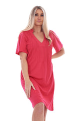 Ladies Pleated Short Sleeve Plain Cotton Nightie