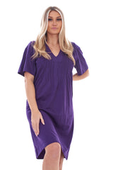 Ladies Pleated Short Sleeve Plain Cotton Nightie