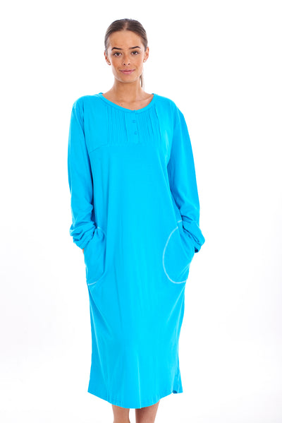 Long Sleeve Cotton Nightie Pockets