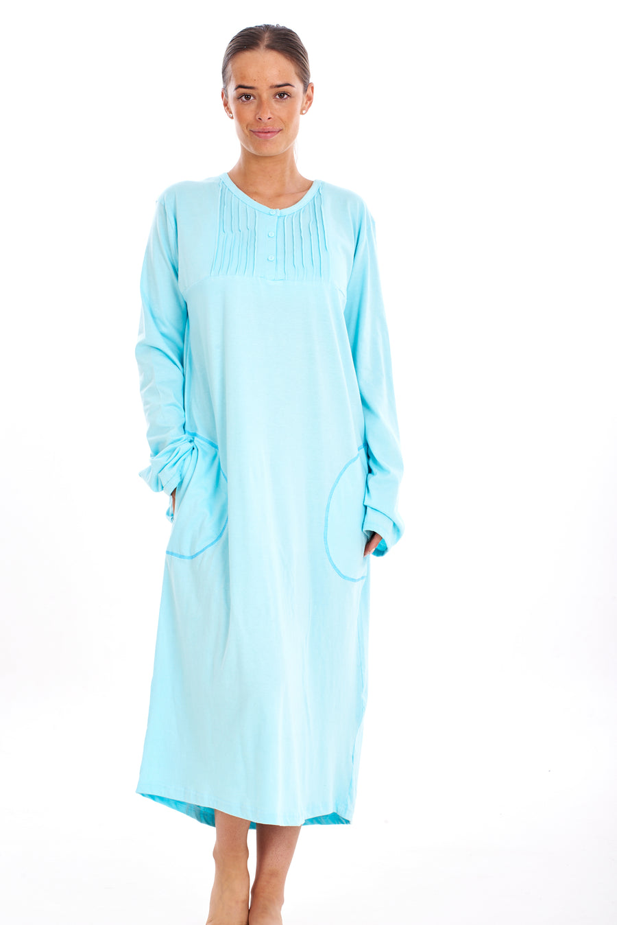 Long Sleeve Cotton Nightie Pockets