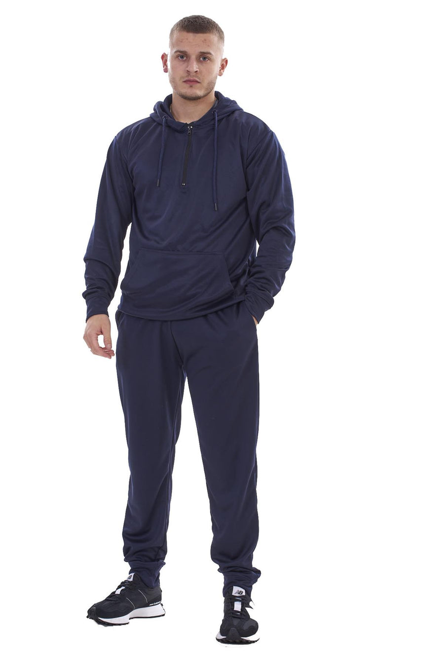 Mens Plain Tracksuit Half Zip Hooded Sweatshirt Jogger