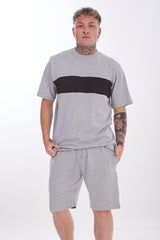 Mens Pyjama Set Shorts Cotton Jersey Round Neck Loungewear Striped T-Shirt Nightwear