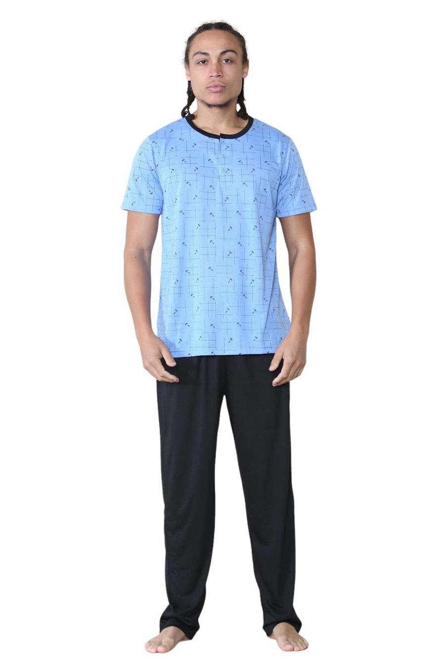 Mens Printed Henley Short Sleeve Pyjama Set