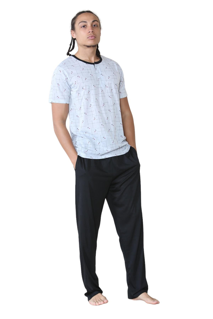 Mens Printed Henley Short Sleeve Pyjama Set