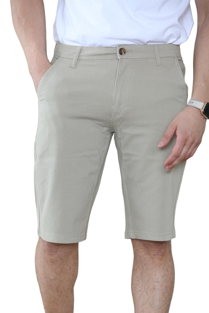 Men's Chino Shorts Knee Length Stretch Casual Summer Cotton Slim Fit Zip Fly
