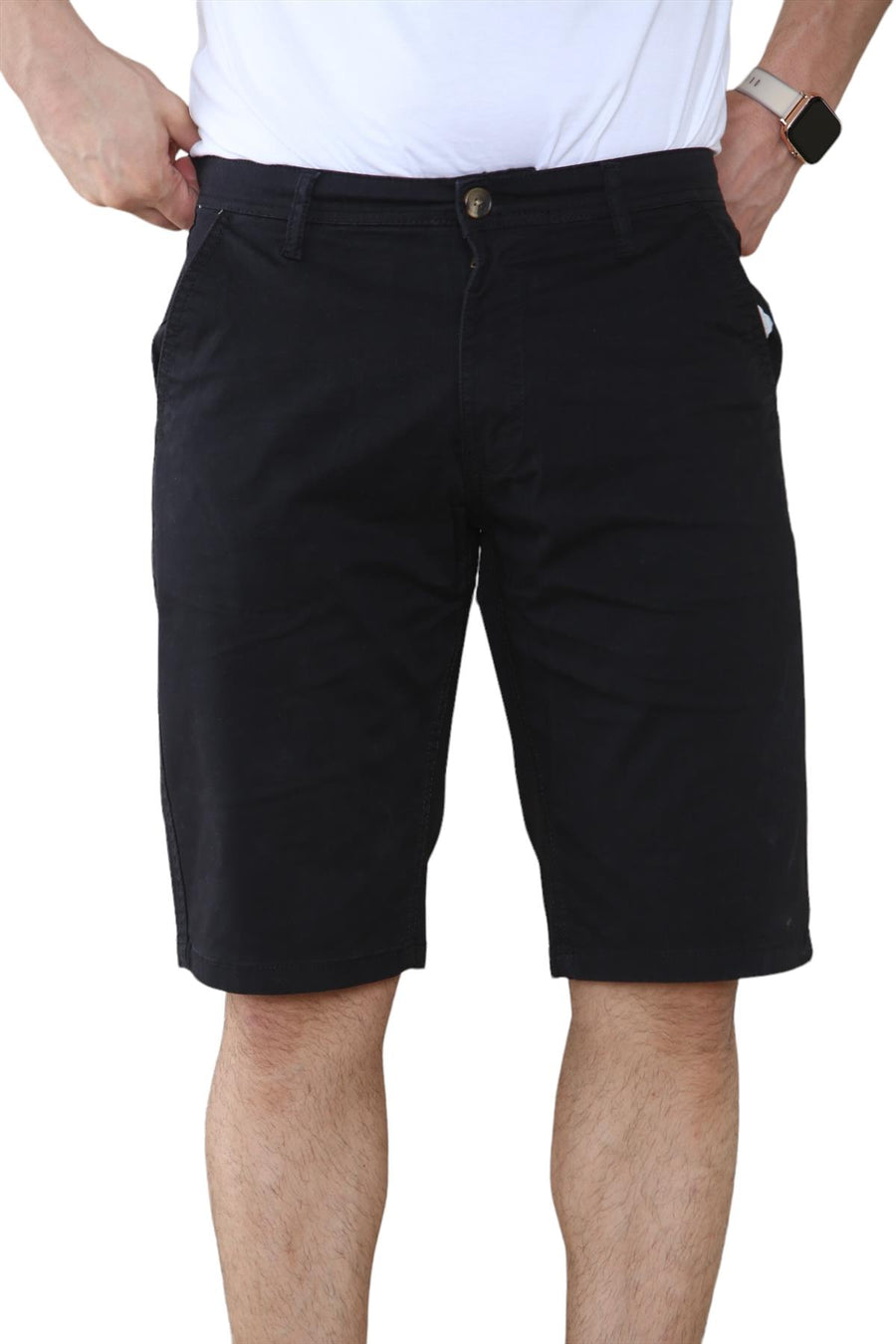 Men's Chino Shorts Knee Length Stretch Casual Summer Cotton Slim Fit Zip Fly