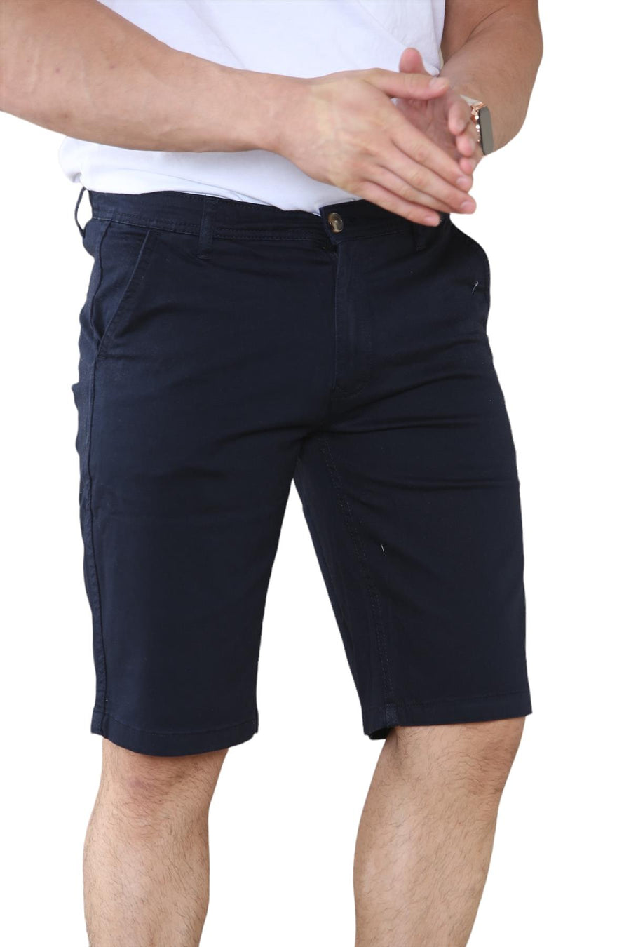 Men's Chino Shorts Knee Length Stretch Casual Summer Cotton Slim Fit Zip Fly