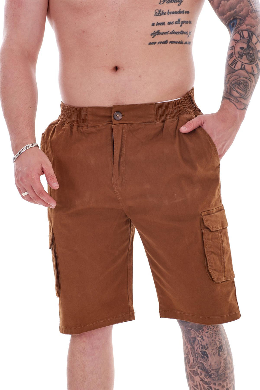 Mens Casual Elasticated Cotton Cargo Shorts