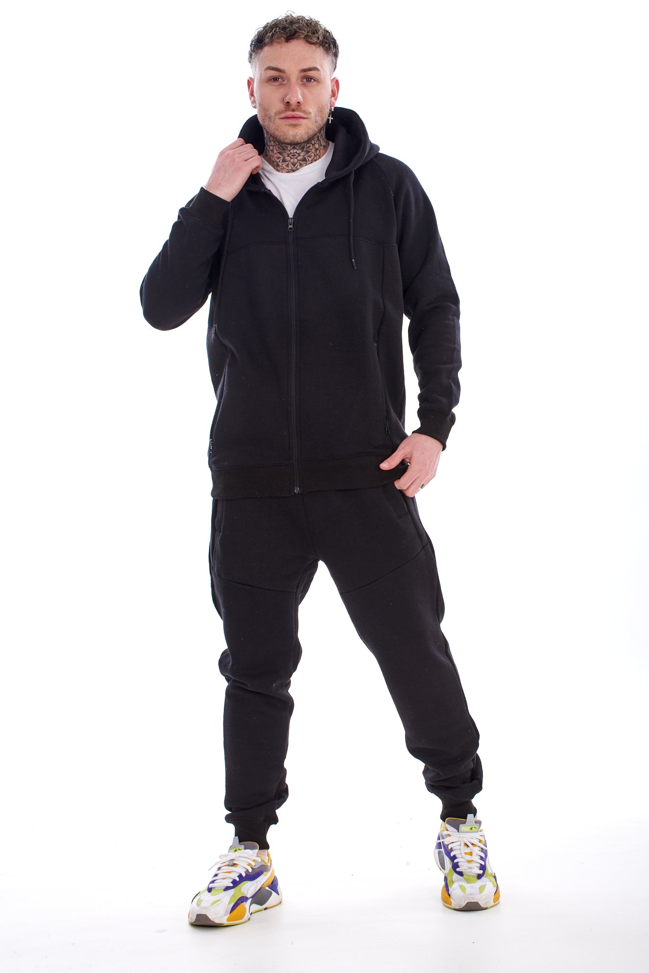 Mens Fleece Tracksuit Black Grey Navy
