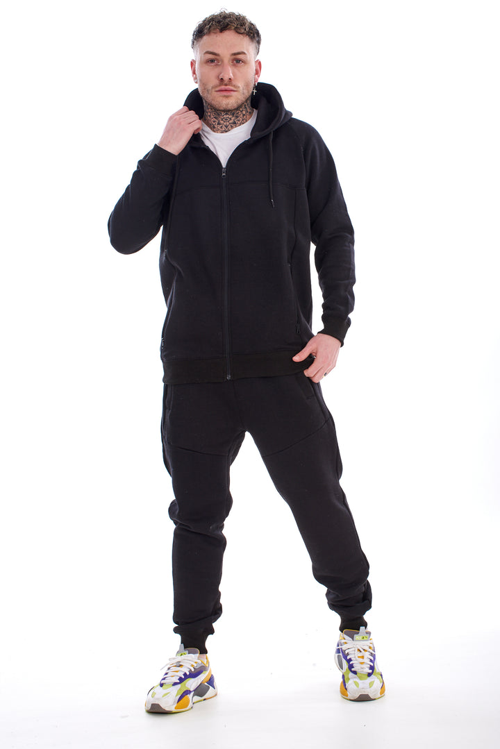 Mens Fleece Tracksuit Black Grey Navy