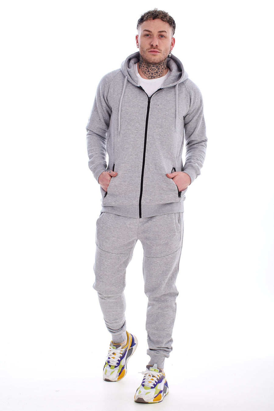 Mens Fleece Tracksuit Black Grey Navy