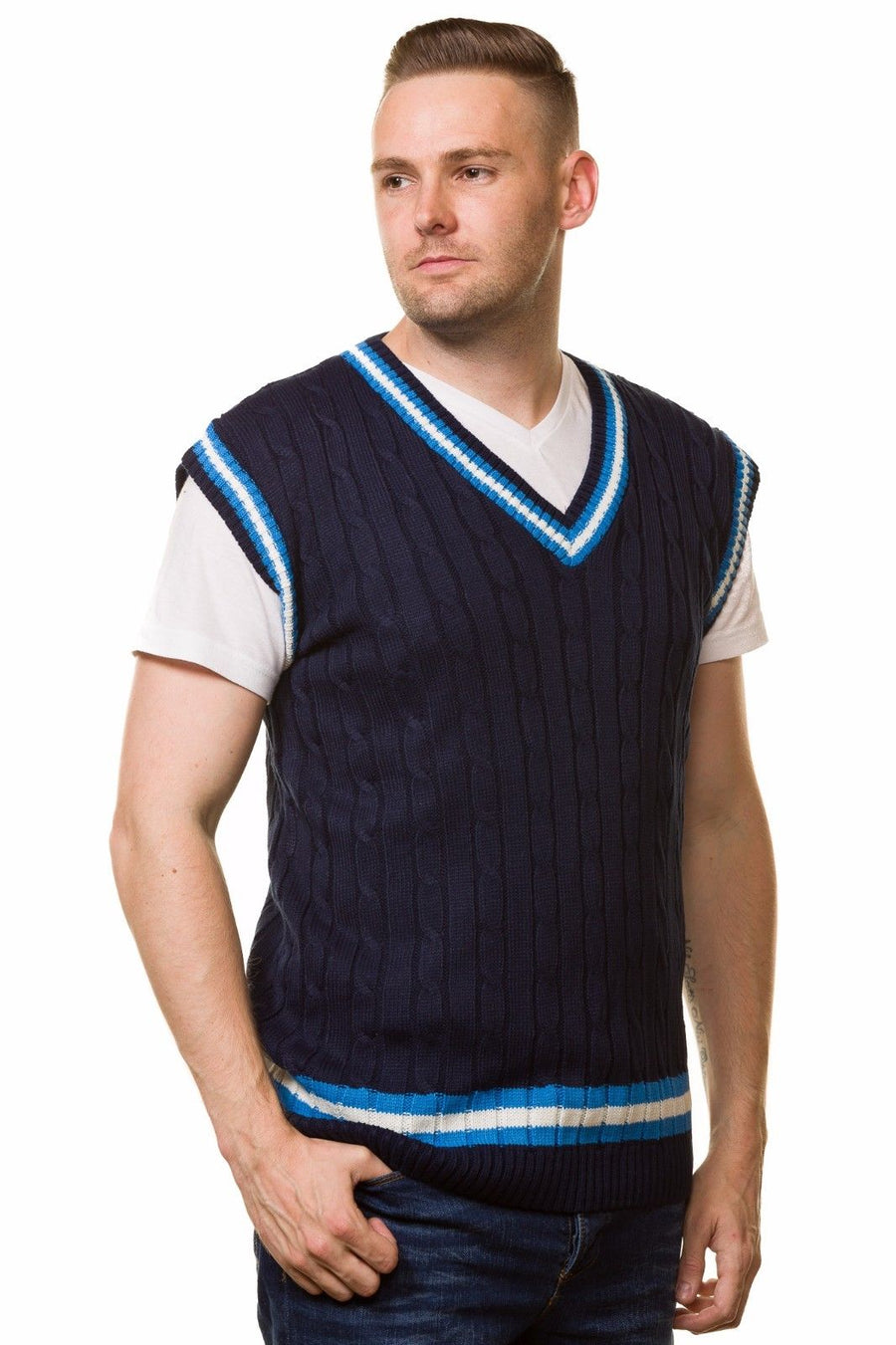 Mens Cable Knit Cricket Jumpers