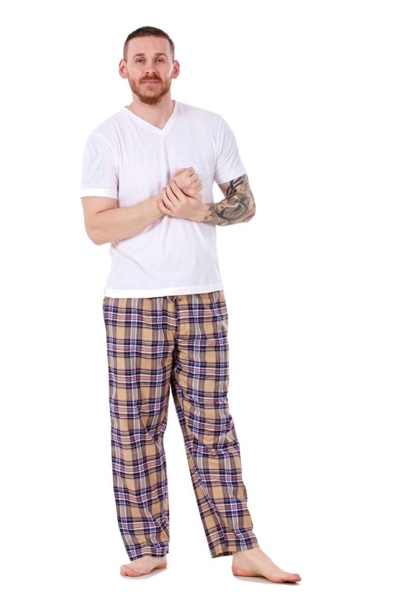 Mens Pyjama Bottoms Cotton Check Lounge Pants Elastic Waist Sleepwear