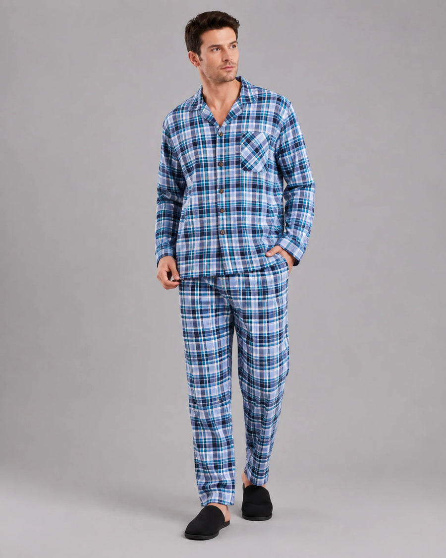 Men’s Cotton Blend Checked Pyjama Set