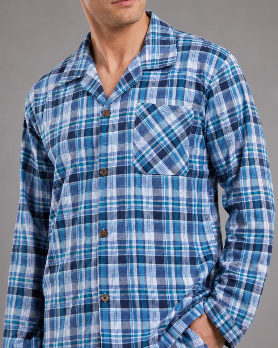 Men’s Cotton Blend Checked Pyjama Set