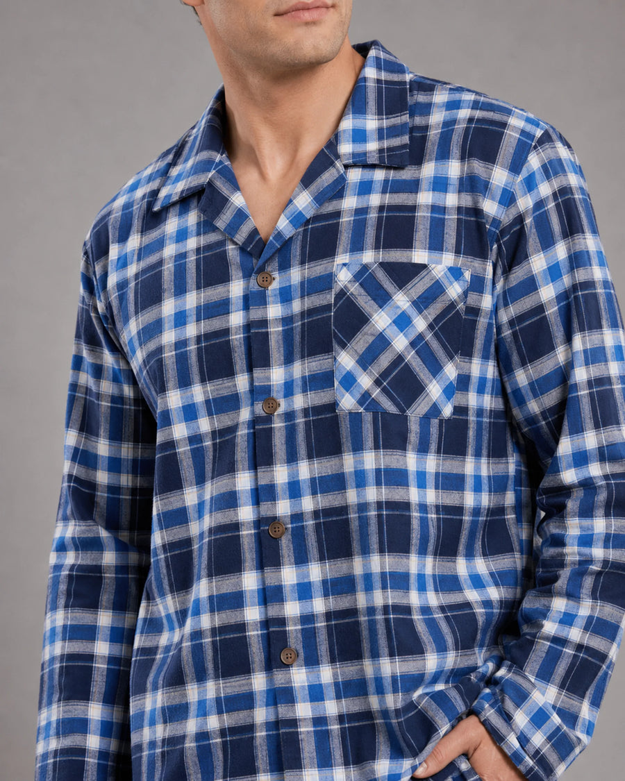 Men’s Cotton Blend Checked Pyjama Set