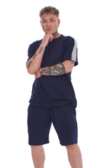 Mens Short Sleeve Pyjama Set T Shirt & Shorts Sleepwear Summer Nightwear