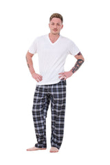Mens Pyjama Bottoms Cotton Check Lounge Pants Elastic Waist Sleepwear