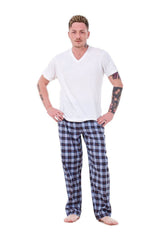 Mens Pyjama Bottoms Cotton Check Lounge Pants Elastic Waist Sleepwear