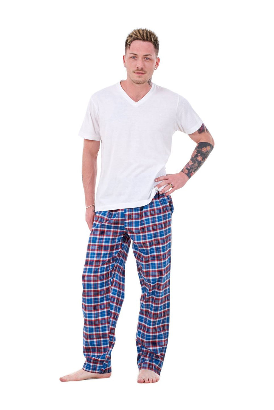Mens Pyjama Bottoms Cotton Check Lounge Pants Elastic Waist Sleepwear